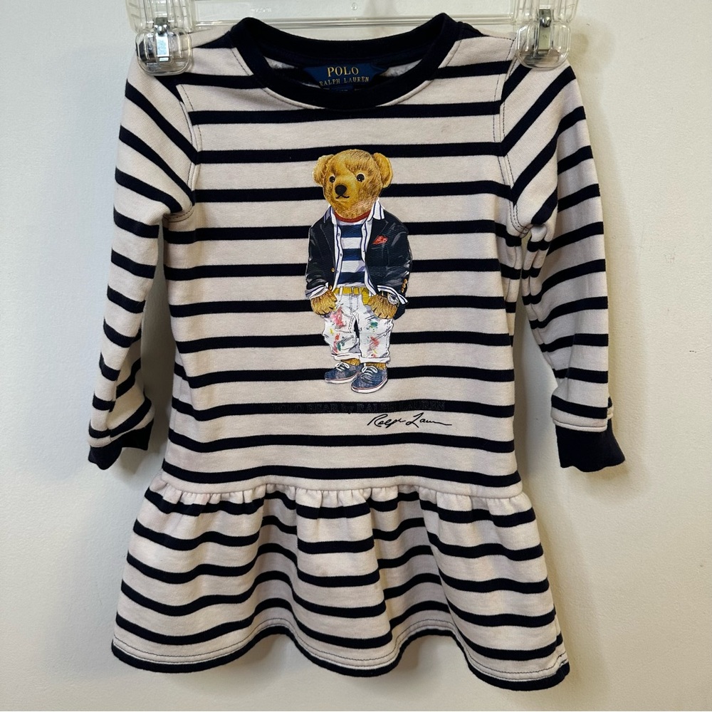 Polo Ralph Lauren Striped Polo Bear Dress, Size 3/3T, Girls, Kids